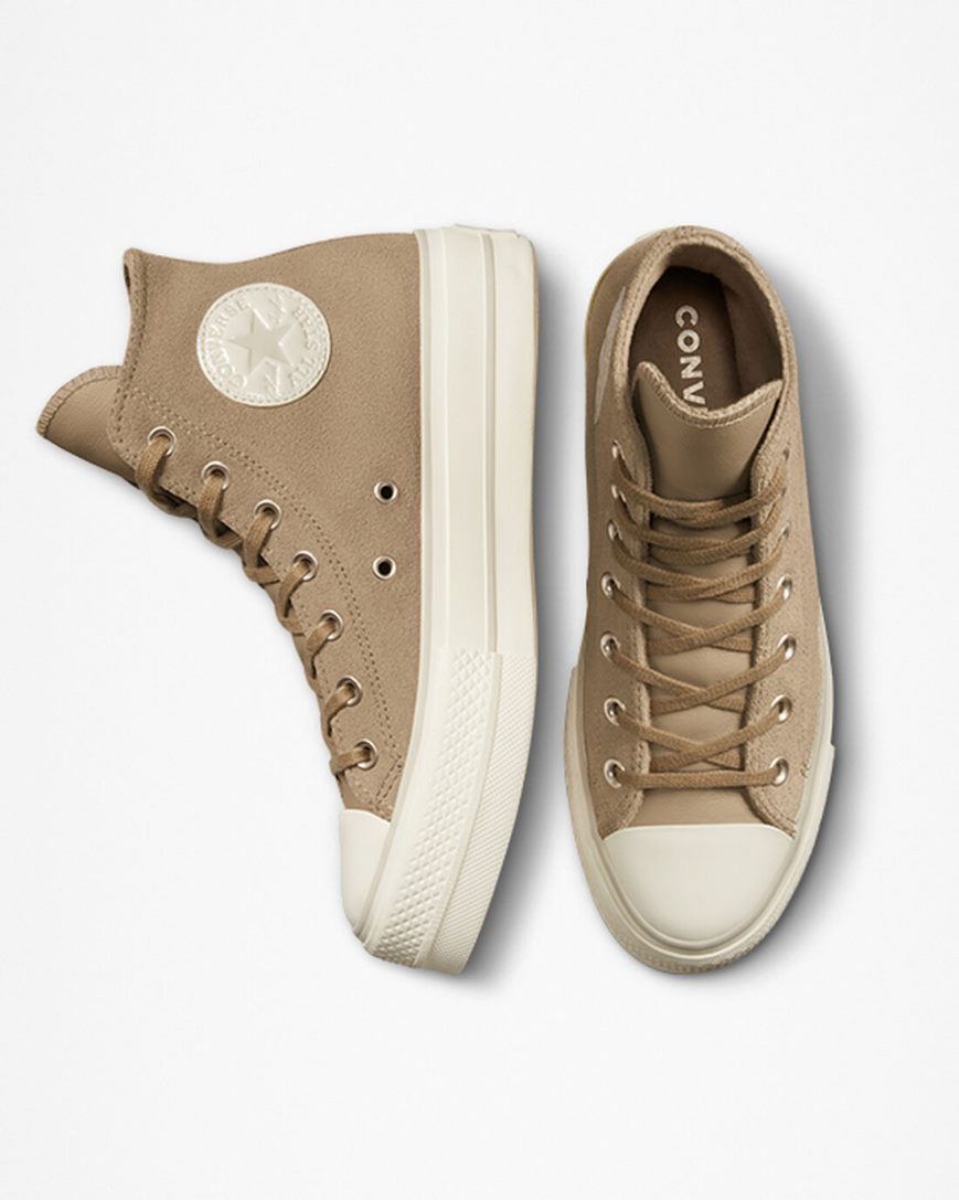 Pantofi Platforma Dama Converse Chuck Taylor All Star Lift Piele Intoarsa Inalti Kaki | RO WGKXE578